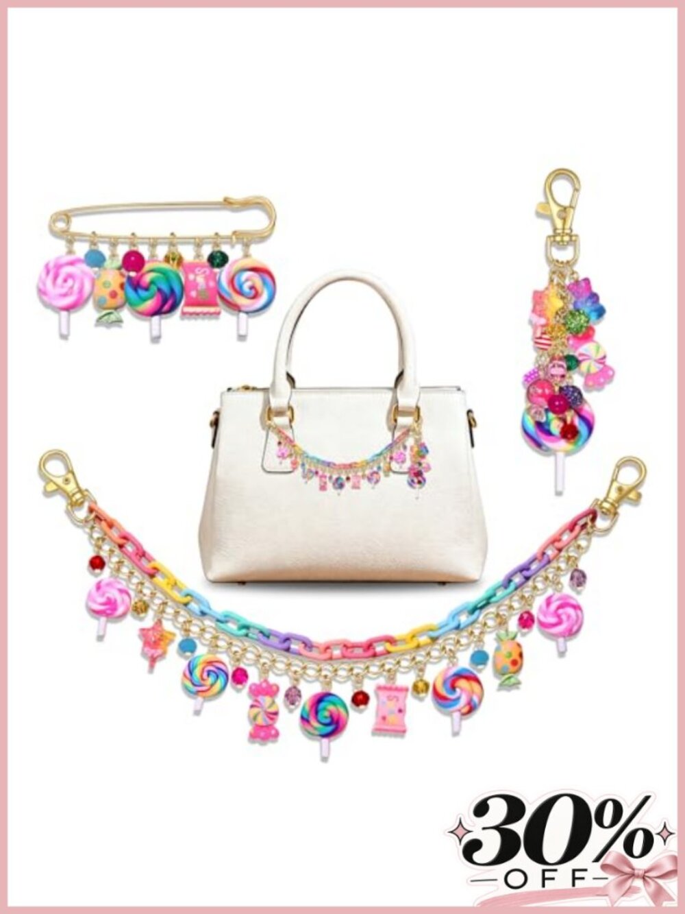 Candy Purse Charm Set Lollipop Keychain Brooch Pin Gift